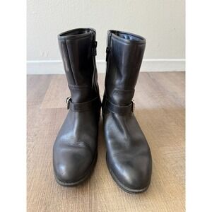 Lauren‎ Ralph Lauren Mesi Womens Sz 7B Black Leather Mid Calf Boots Moto Harness